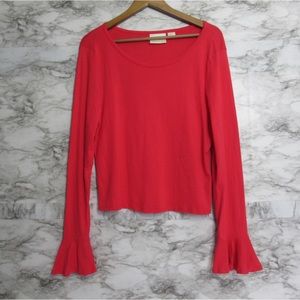 Maeve By Anthropologie Red Long Sleeve Ruffle Top Size XL